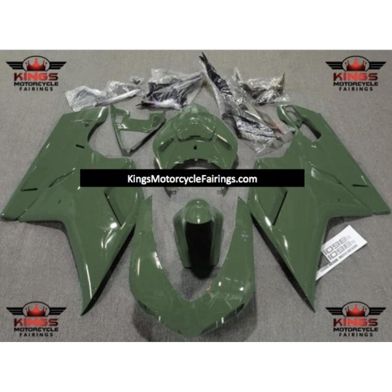 Ducati 1198 (2007-2012) Army Green Fairings Clear Windscreen: Free No Seat Cowl No Bolt Kit