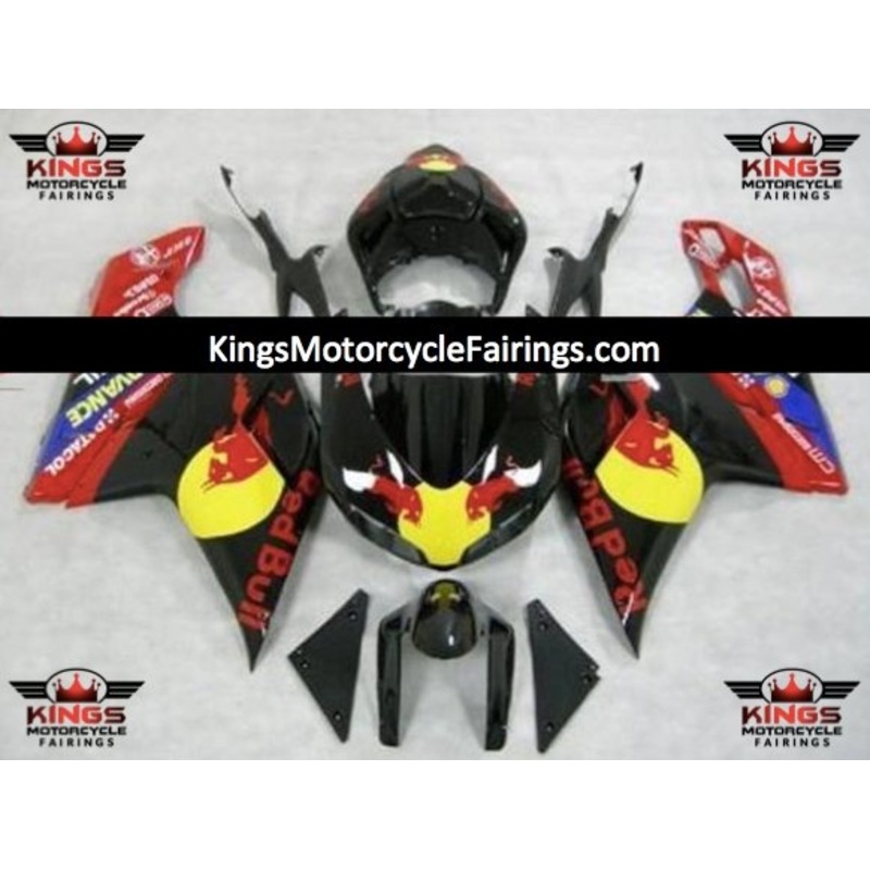 Ducati 1198 (2007-2012) Black, Red & Yellow RedBull Fairings Clear Windscreen: Free No Seat Cowl No Bolt Kit