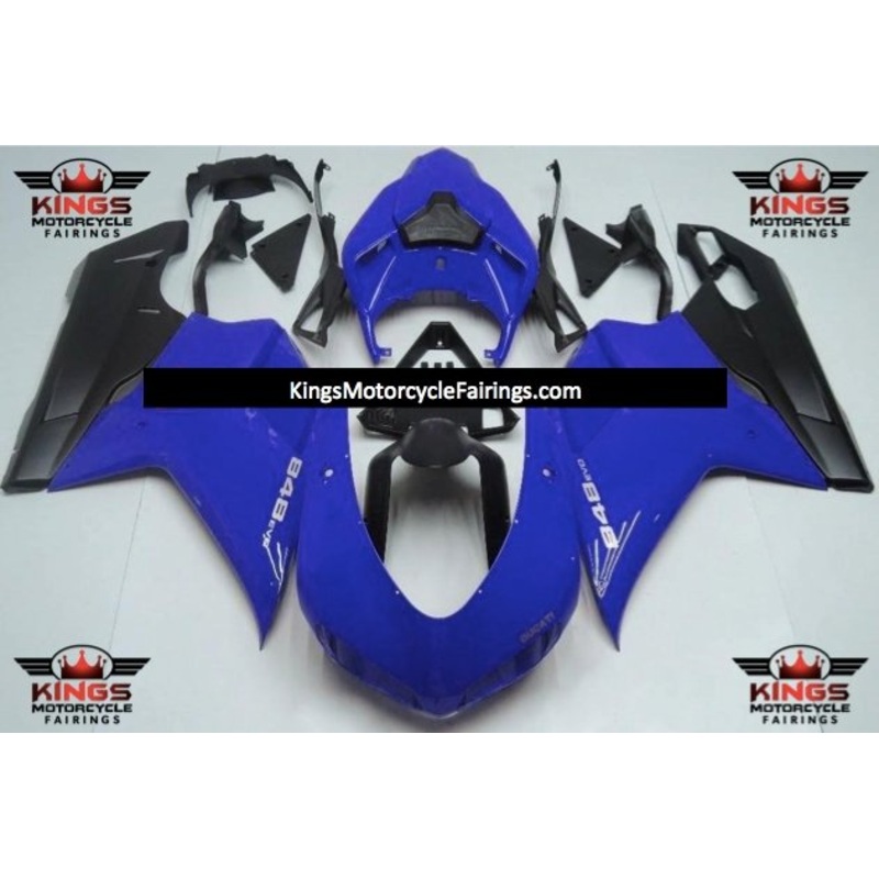 Ducati 1198 (2007-2012) Blue & Matte Black Fairings Clear Windscreen: Free No Seat Cowl No Bolt Kit