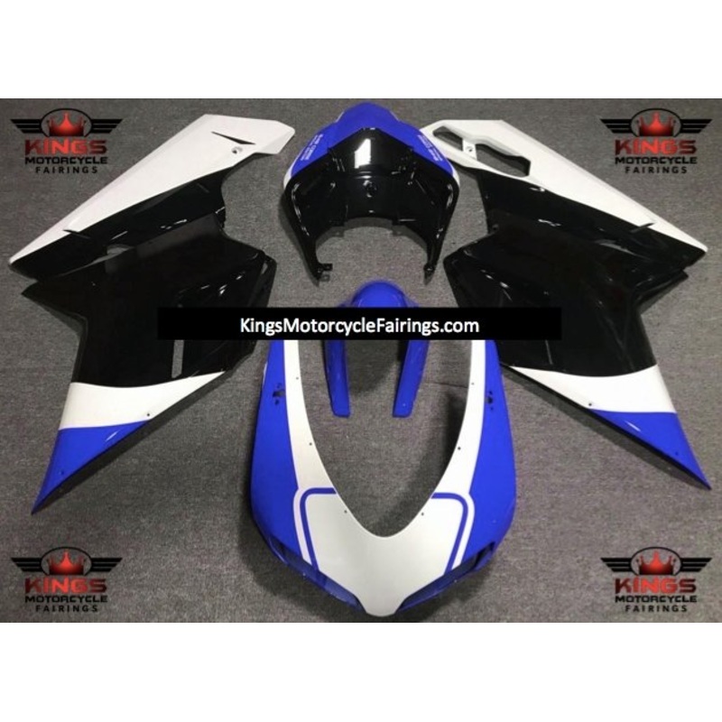Ducati 1198 (2007-2012) Blue, White & Black Fairings Clear Windscreen: Free No Seat Cowl No Bolt Kit