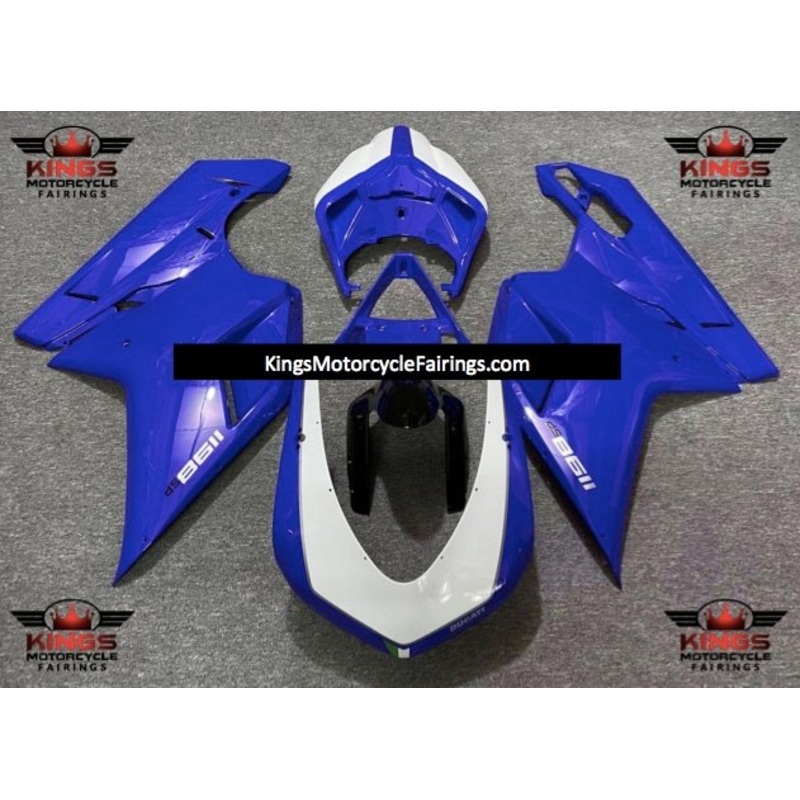 Ducati 1198 (2007-2012) Blue & White Fairings Clear Windscreen: Free No Seat Cowl No Bolt Kit