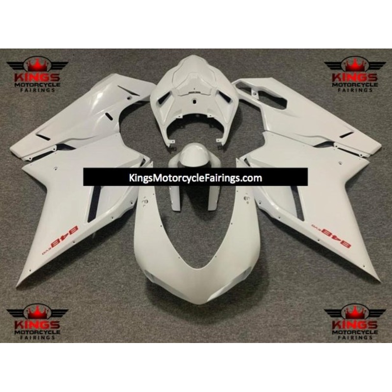 Ducati 1198 (2007-2012) Pearl White & Red Fairings Clear Windscreen: Free No Seat Cowl No Bolt Kit