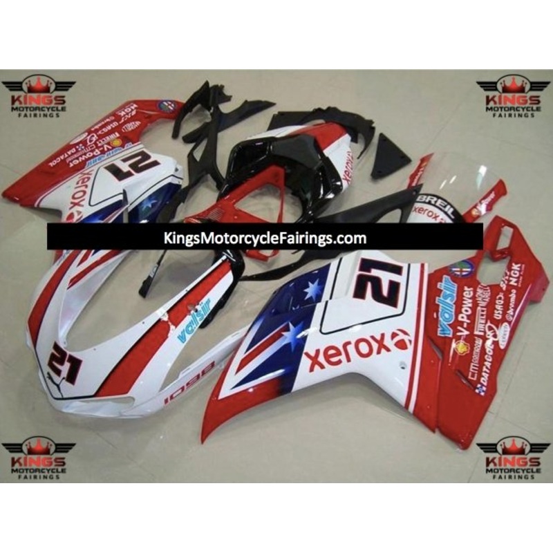 Ducati 1198 (2007-2012) Red, White & Blue Bayliss Corse Valsir #21 Fairings Clear Windscreen: Free No Seat Cowl No Bolt Kit