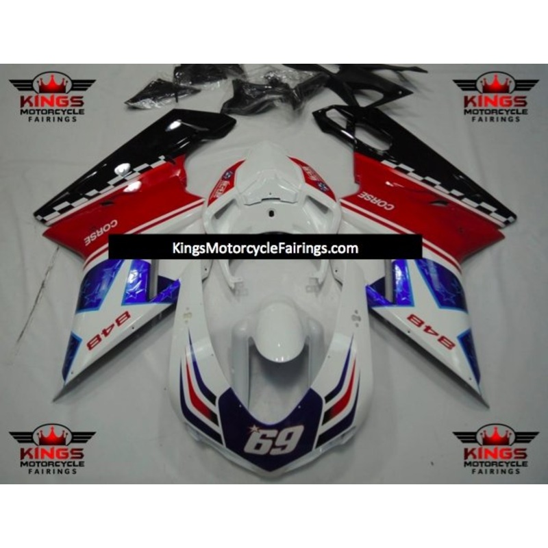 Ducati 1198 (2007-2012) White, Red, Blue, Black Corse Star #69 Fairings Clear Windscreen: Free No Seat Cowl No Bolt Kit
