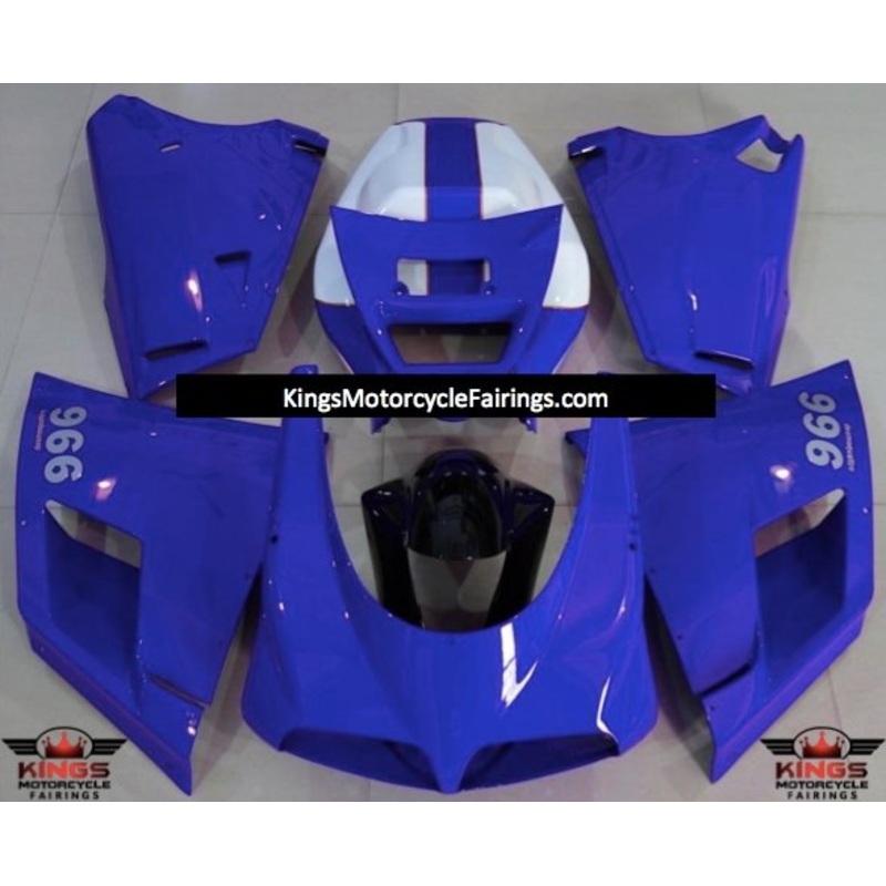 Ducati 748 (1994-2003) Dark Blue & White Fairings Clear Windscreen: Free No Bolt Kit