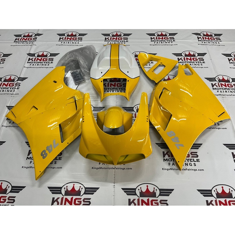 Ducati 748 (1994-2003) Dark Yellow, White Fairings Clear Windscreen: Free No Bolt Kit