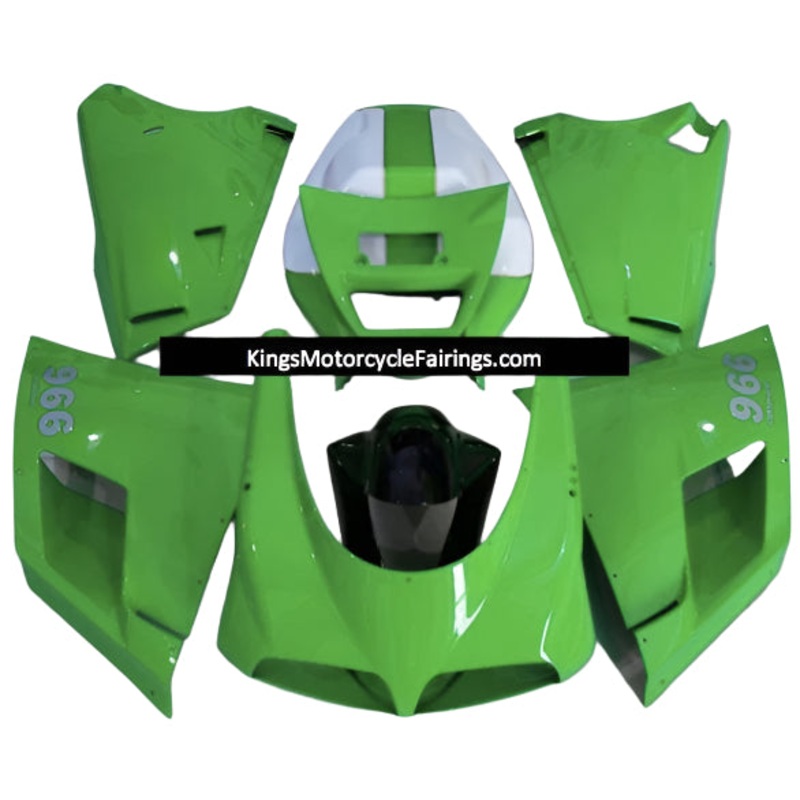 Ducati 748 (1994-2003) Green, White Fairings Clear Windscreen: Free No Bolt Kit