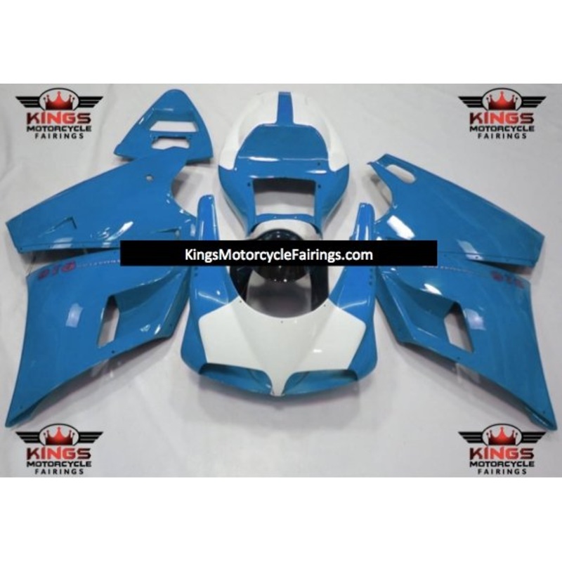 Ducati 748 (1994-2003) Light Blue & White Fairings Clear Windscreen: Free No Bolt Kit