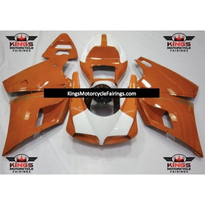 Ducati 748 (1994-2003) Orange & White Fairings Clear Windscreen: Free No Bolt Kit