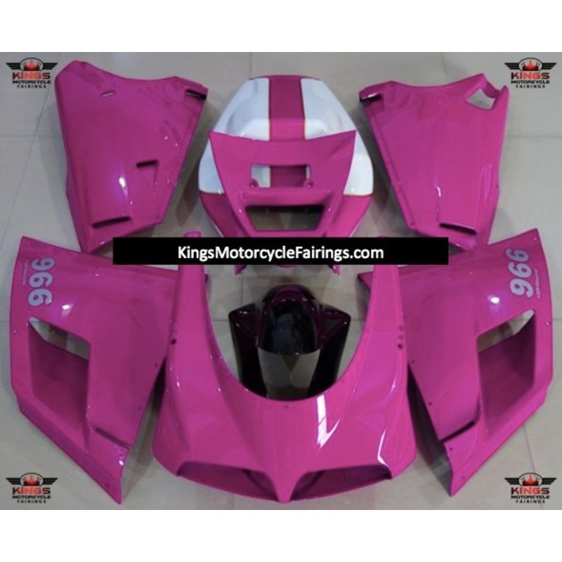 Ducati 748 (1994-2003) Pink & White Fairings Clear Windscreen: Free No Bolt Kit