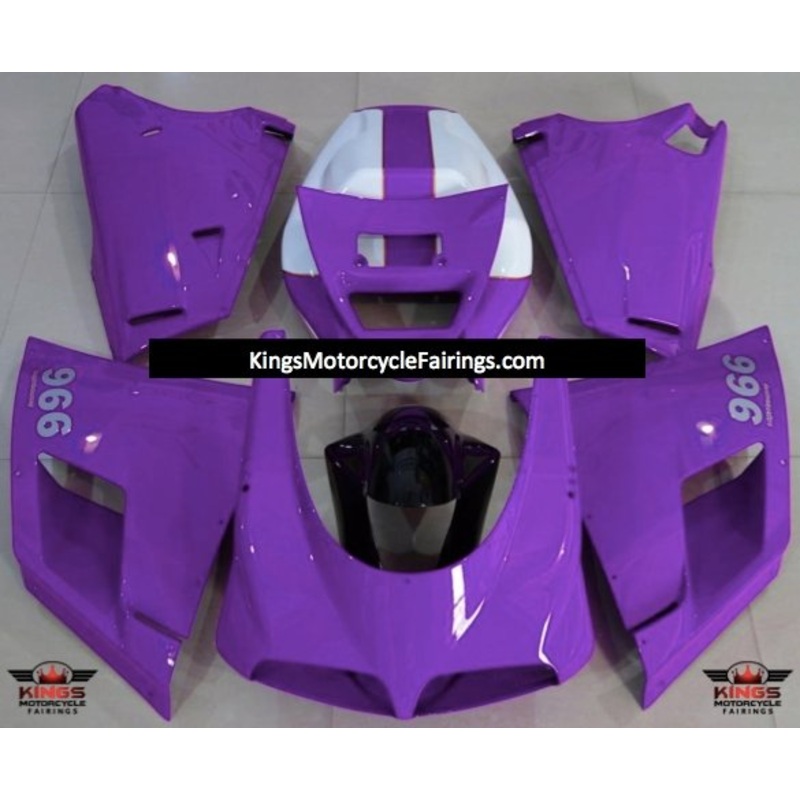 Ducati 748 (1994-2003) Purple & White Fairings Clear Windscreen: Free No Bolt Kit