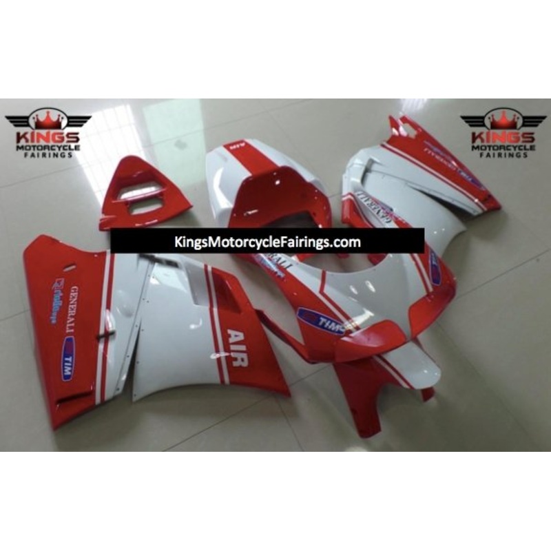 Ducati 748 (1994-2003) Red & White AIR Fairings Clear Windscreen: Free No Bolt Kit