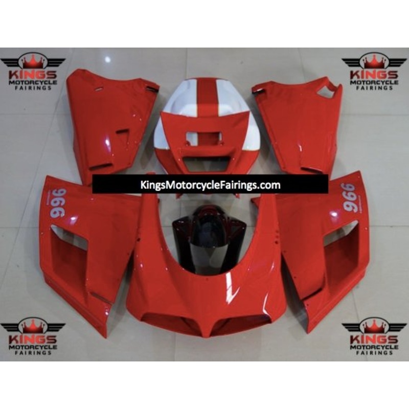 Ducati 748 (1994-2003) Red, White & Black Fairings Clear Windscreen: Free No Bolt Kit