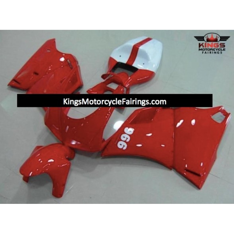 Ducati 748 (1994-2003) Red & White Fairings Clear Windscreen: Free No Bolt Kit