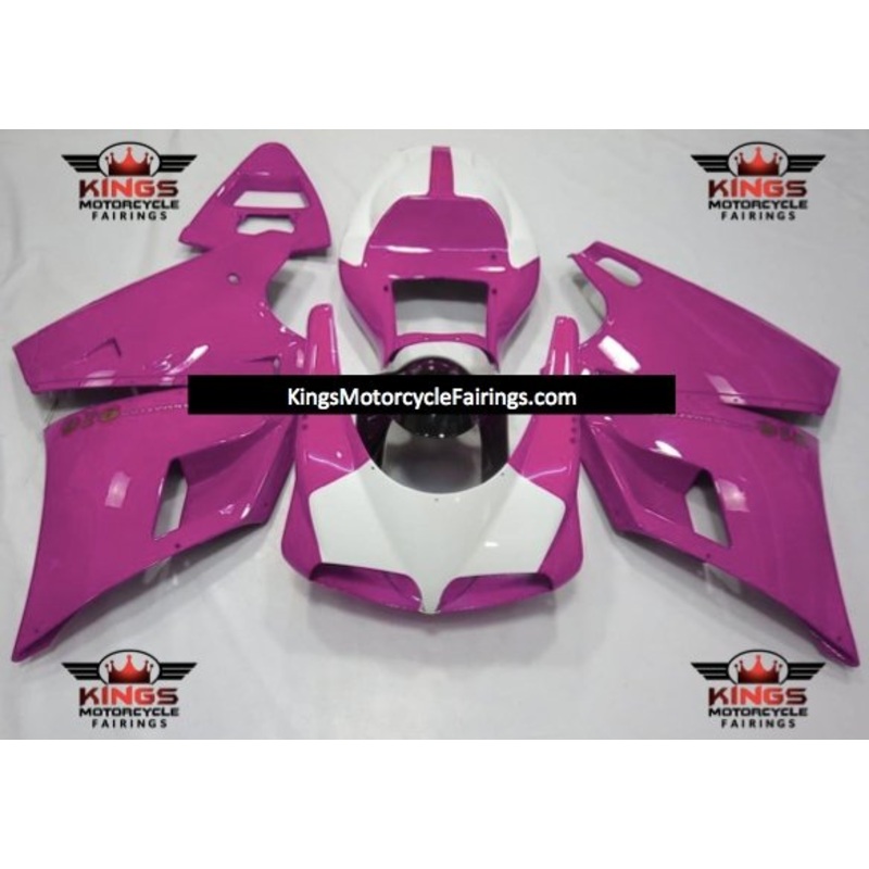 Ducati 748 (1994-2003) White & Pink Fairings Clear Windscreen: Free No Bolt Kit