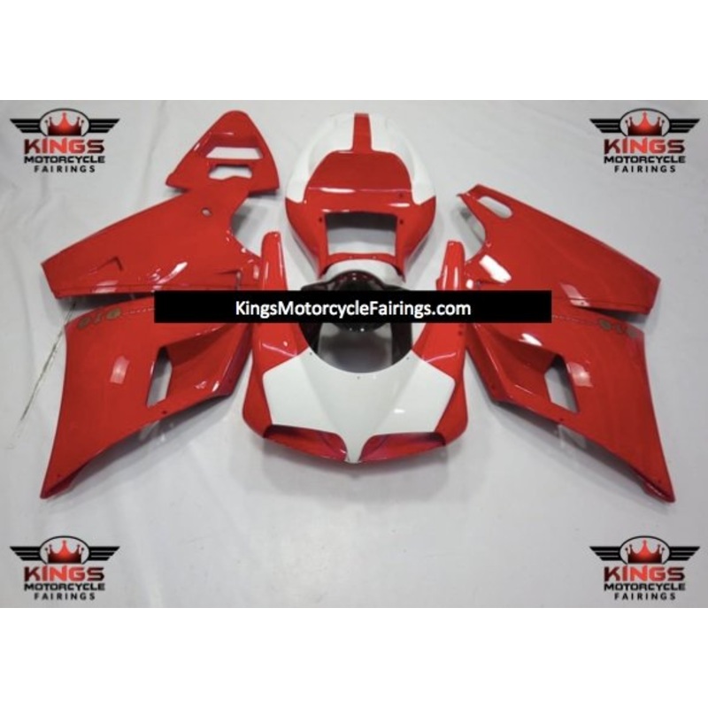 Ducati 748 (1994-2003) White & Red Fairings Clear Windscreen: Free No Bolt Kit