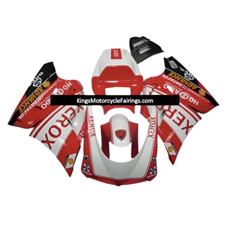 Ducati 748 (1994-2003) White, Red XEROX Fairings Clear Windscreen: Free No Bolt Kit