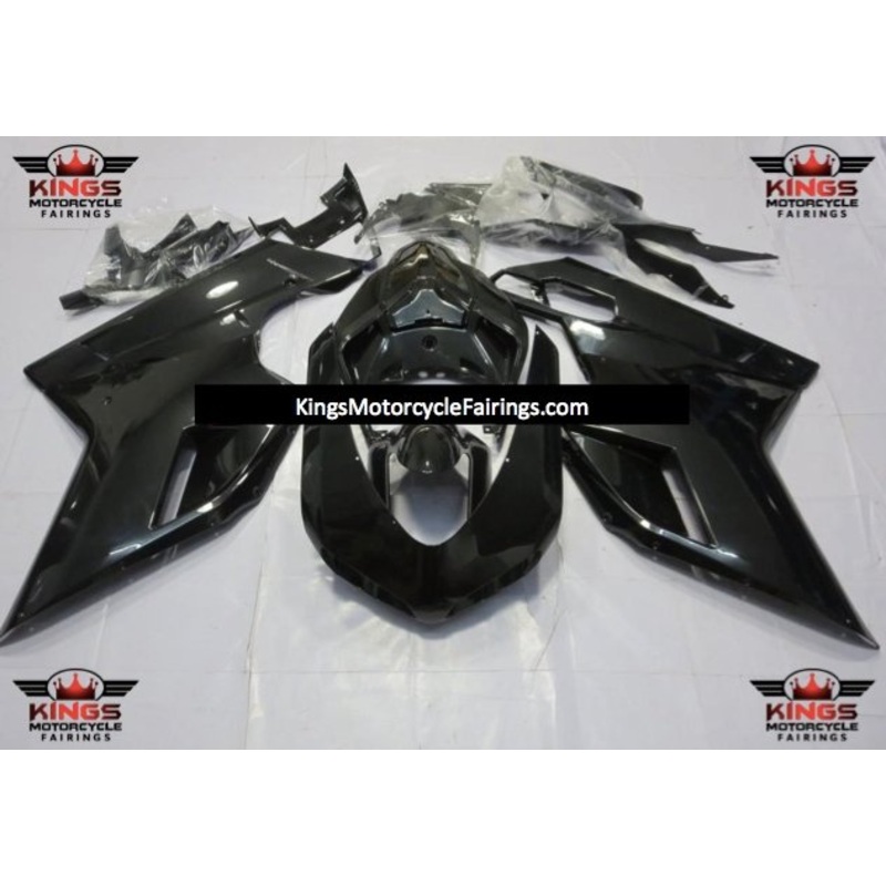 Ducati 848 (2007-2014) All Black Fairings Clear Windscreen: Free No Seat Cowl No Bolt Kit
