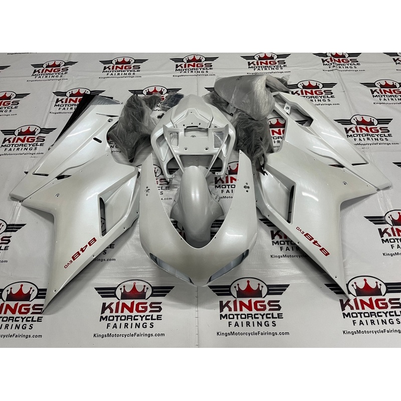 Ducati 848 (2007-2014) Pearl White & Red Fairings Clear Windscreen: Free No Seat Cowl No Bolt Kit