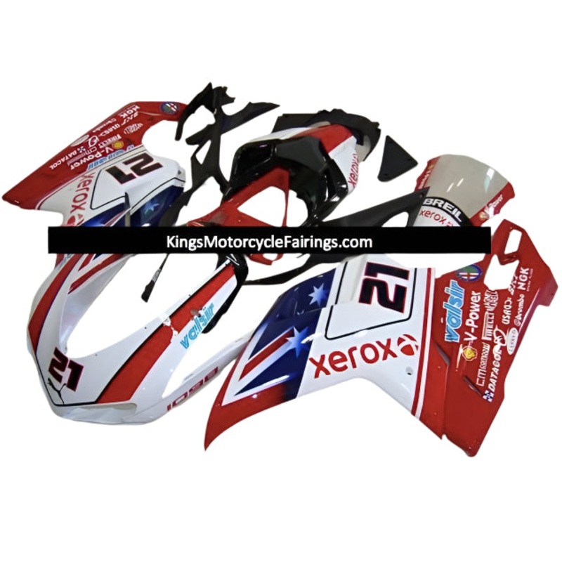 Ducati 848 (2007-2014) Red, White, Blue Bayliss Corse Valsir #21 Fairings Clear Windscreen: Free No Seat Cowl No Bolt Kit