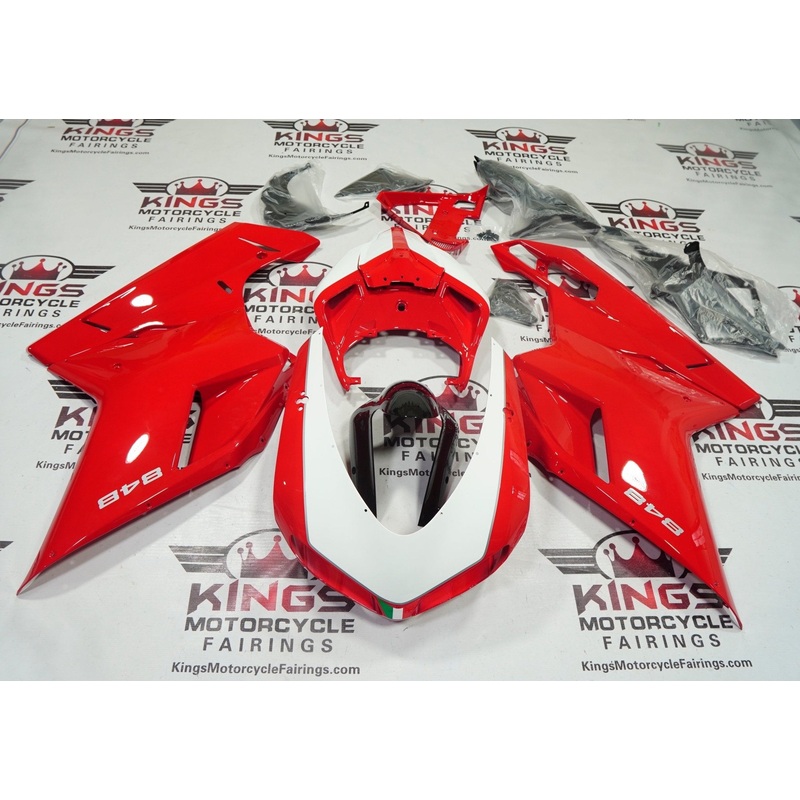 Ducati 848 (2007-2014) Red, White Fairings Clear Windscreen: Free No Seat Cowl No Bolt Kit