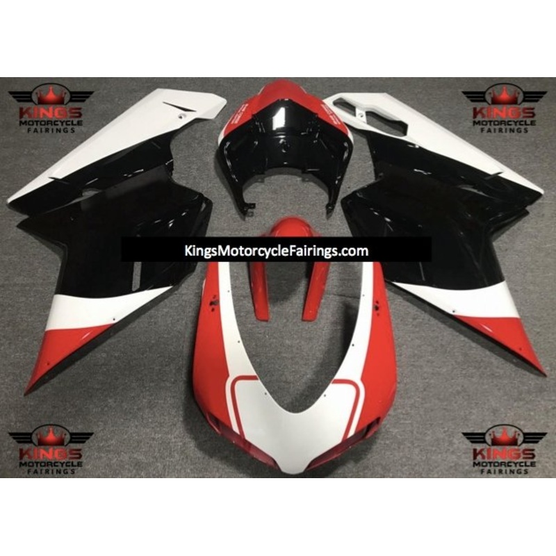 Ducati 848 (2007-2014) White, Black & Red Fairings Clear Windscreen: Free No Seat Cowl No Bolt Kit