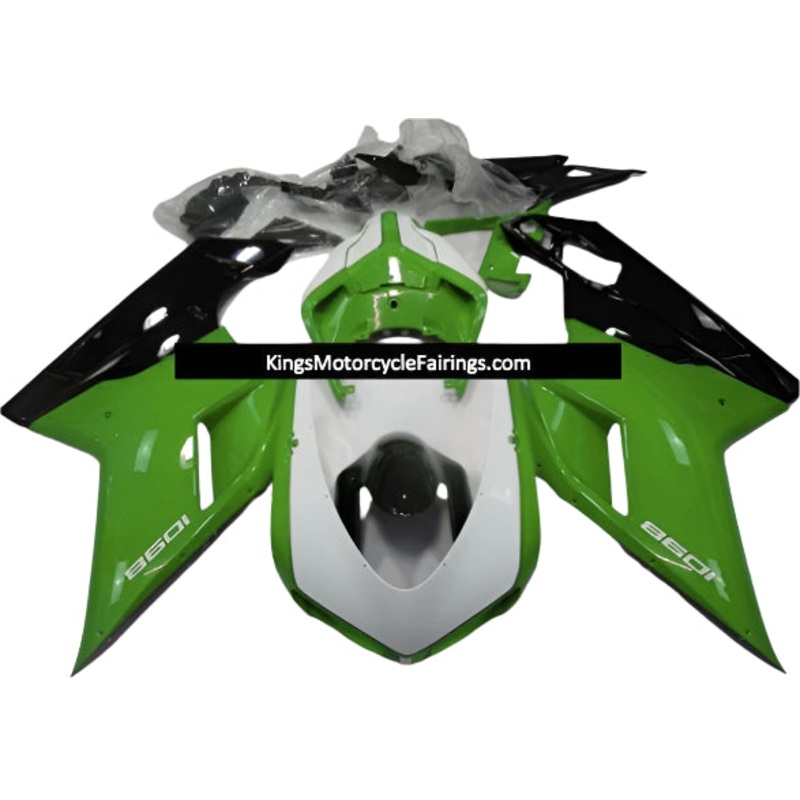 Ducati 848 (2007-2014) White, Green, Black Fairings Clear Windscreen: Free No Seat Cowl No Bolt Kit