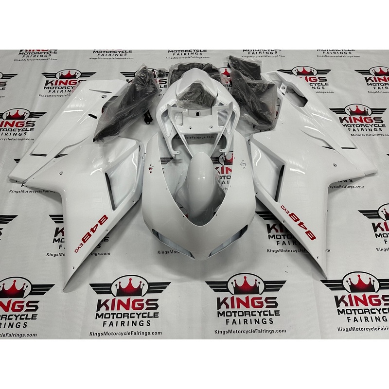 Ducati 848 (2007-2014) White, Red Fairings Clear Windscreen: Free No Seat Cowl No Bolt Kit