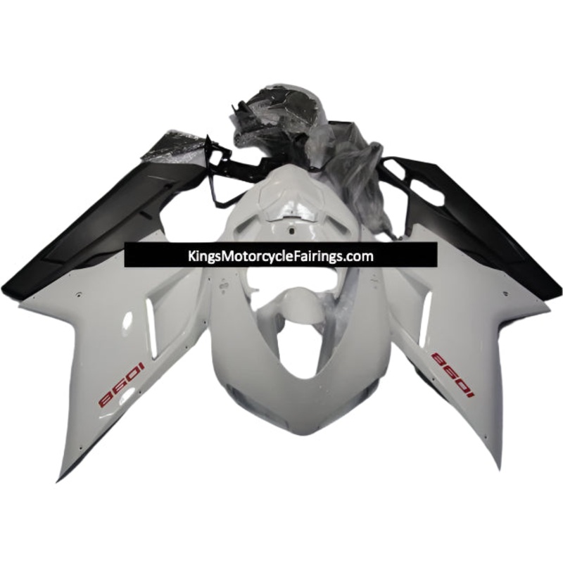 Ducati 848 (2007-2014) White, Red, Matte Black Fairings Clear Windscreen: Free No Seat Cowl No Bolt Kit