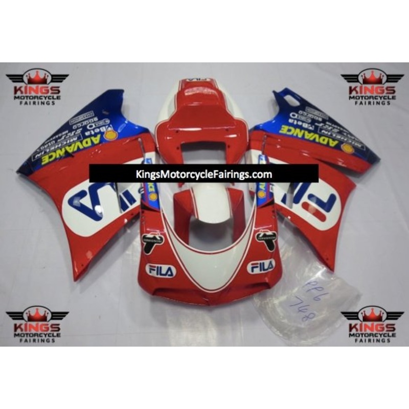 Ducati 996 (1998-2002) Red, White & Blue FILA Fairings Clear Windscreen: Free No Bolt Kit