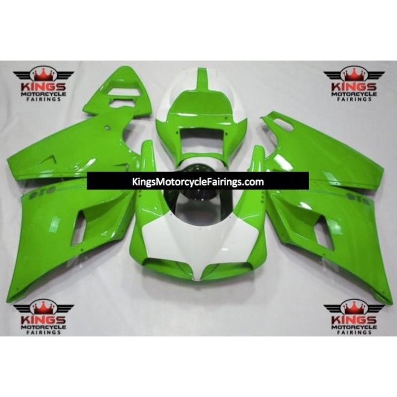 Ducati 996 (1998-2002) White & Green Fairings Clear Windscreen: Free No Bolt Kit