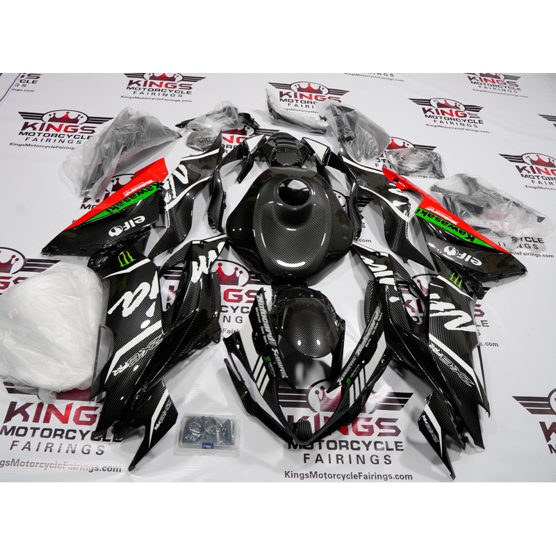 Fairing kit for a Kawasaki Ninja ZX6R 636 (2019-2023) Faux Carbon Fiber, Red & Green No Seat Cowl No Bolt Kit No Tank