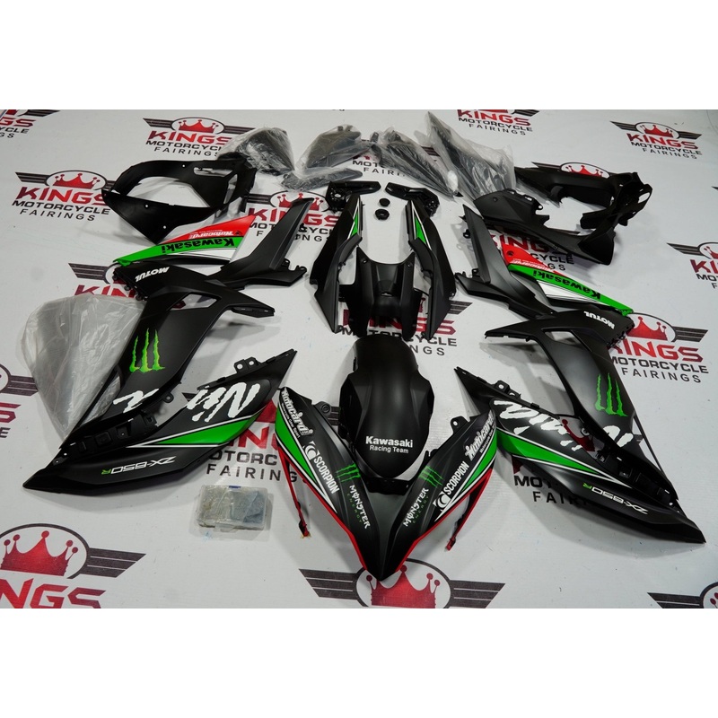 Fairings for Kawasaki Ninja 650 (2017-2019) Matte Black, Green, Red Monster Clear Windscreen: Free No Bolt Kit No Tank