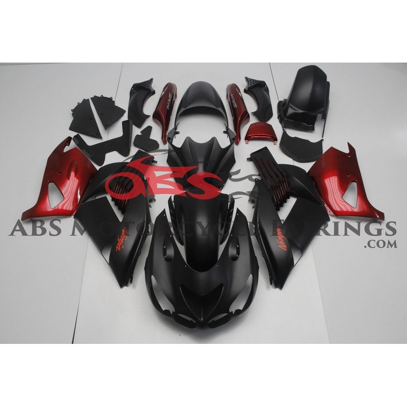 Fairings for Kawasaki Ninja ZX14R (2012-2024) Matte Black, Candy Apple Red Clear Windscreen: Free No Seat Cowl No Bolt Kit