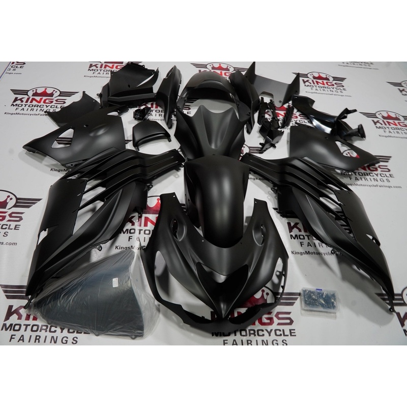 Fairings for Kawasaki Ninja ZX14R (2012-2024) Matte Black Clear Windscreen: Free No Seat Cowl No Bolt Kit