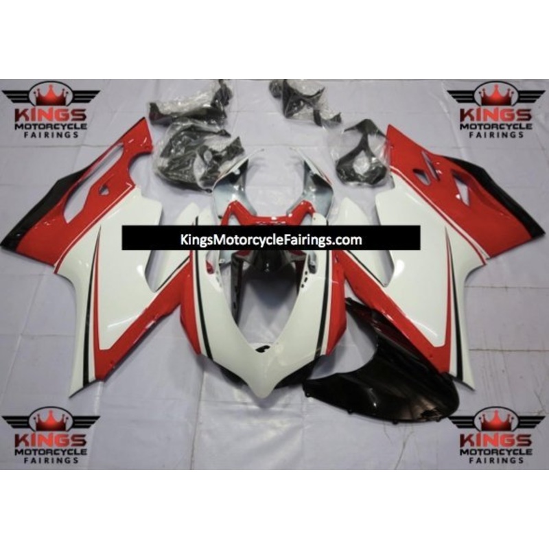 Ducati 1199 (2011-2014) White, Red, Black Stripe Fairings No Tank No Seat Cowl No Bolt Kit