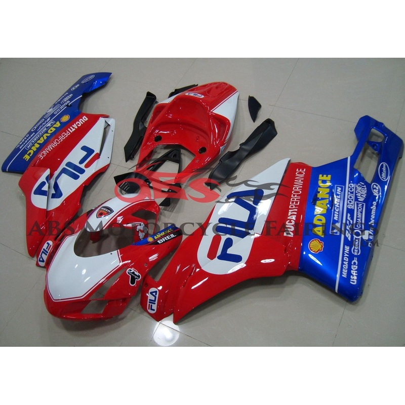 Ducati 749 (2005-2006) Red, White & Blue FILA Race Fairings Clear Windscreen: Free No Seat Cowl No Bolt Kit