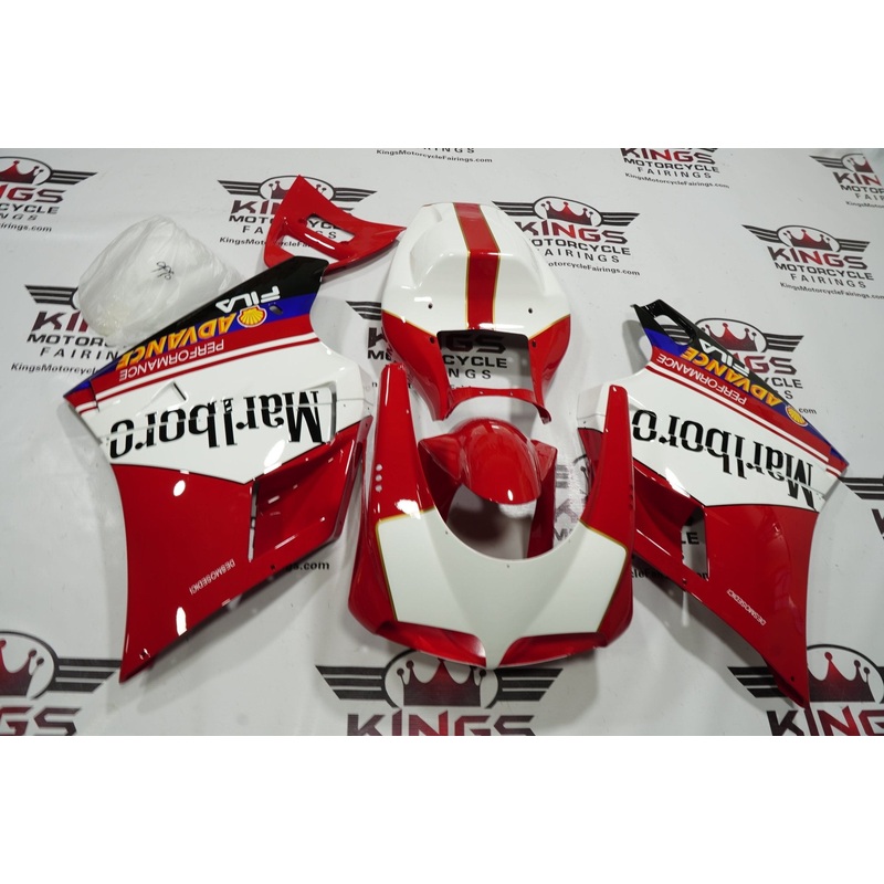 Ducati 998 (2002-2003) Red, White Marlboro Fairings Clear Windscreen: Free No Bolt Kit