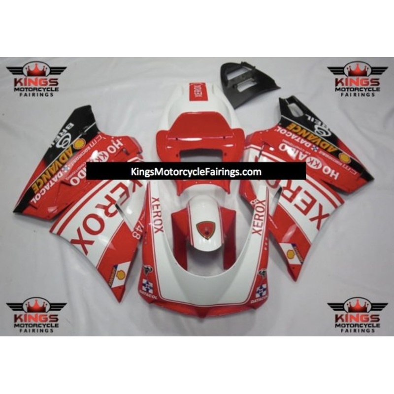 Ducati 998 (2002-2003) White & Red XEROX Fairings Clear Windscreen: Free No Bolt Kit
