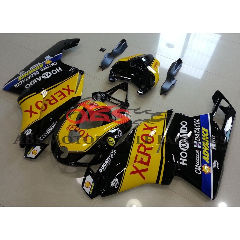 Ducati 999 (2003-2004) Yellow & Black XEROX Fairings Clear Windscreen: Free No Seat Cowl No Bolt Kit