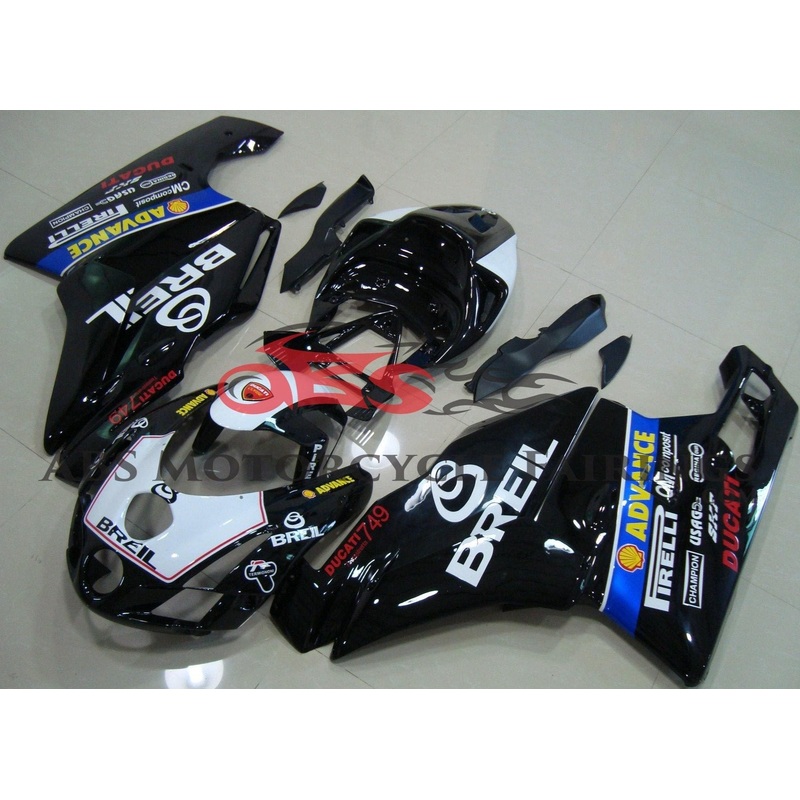Ducati 999 (2005-2006) Black & White Breil Fairings Clear Windscreen: Free No Seat Cowl No Bolt Kit