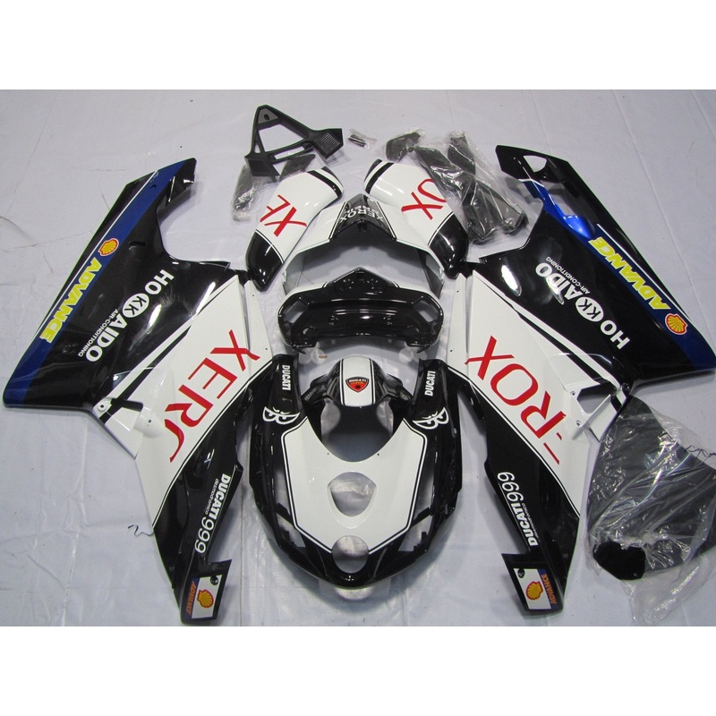 Ducati 999 (2005-2006) Black, White & Red XEROX Fairings Clear Windscreen: Free No Seat Cowl No Bolt Kit