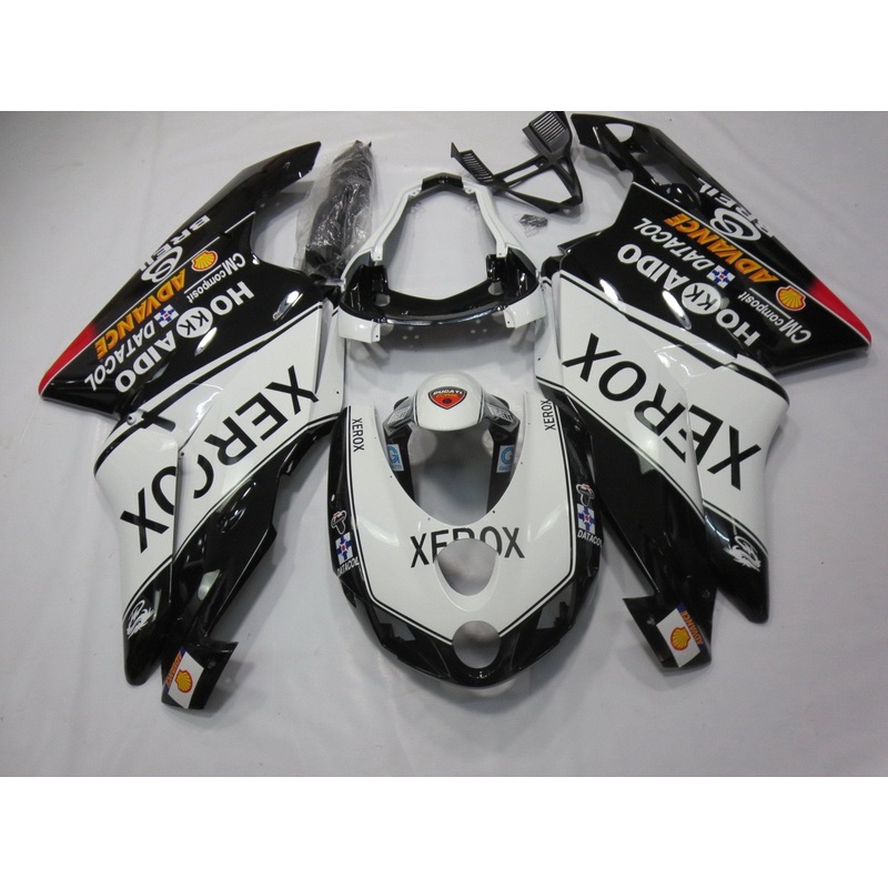 Ducati 999 (2005-2006) Black & White XEROX Fairings Clear Windscreen: Free No Seat Cowl No Bolt Kit