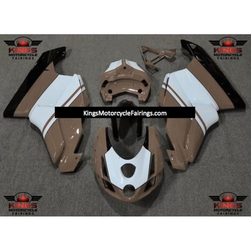 Ducati 999 (2005-2006) Brown, White & Black Fairings Clear Windscreen: Free No Seat Cowl No Bolt Kit