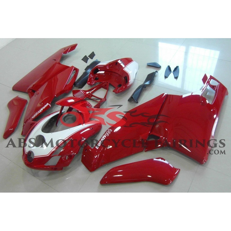 Ducati 999 (2005-2006) Dark Red & White Fairings Clear Windscreen: Free No Seat Cowl No Bolt Kit