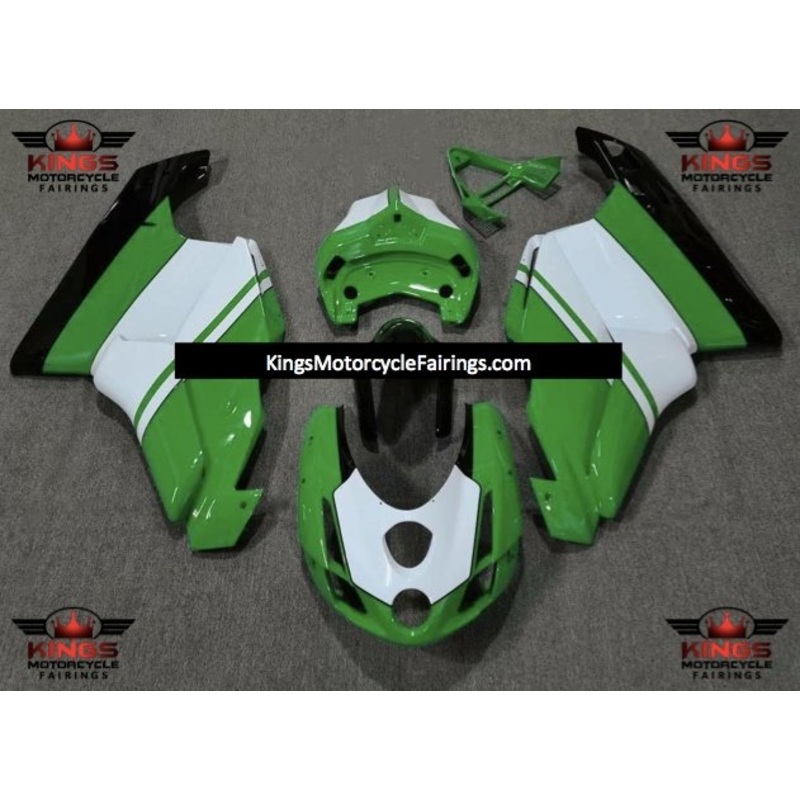 Ducati 999 (2005-2006) Green, White & Black Fairings Clear Windscreen: Free No Seat Cowl No Bolt Kit