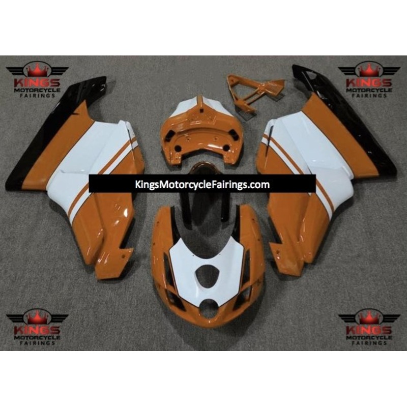 Ducati 999 (2005-2006) Orange, White & Black Fairings Clear Windscreen: Free No Seat Cowl No Bolt Kit