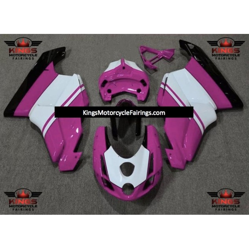 Ducati 999 (2005-2006) Pink, White & Black Fairings Clear Windscreen: Free No Seat Cowl No Bolt Kit