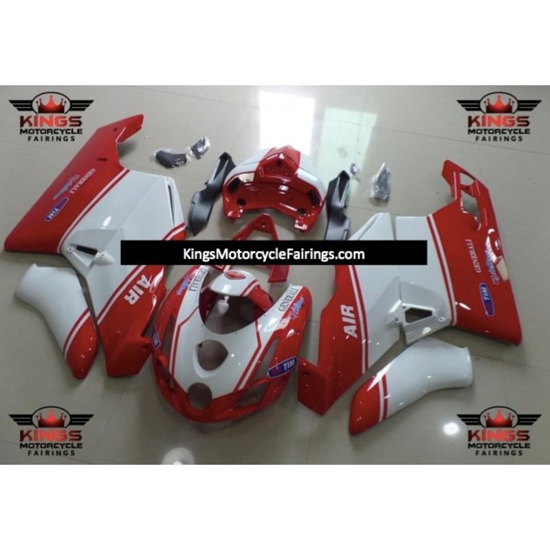 Ducati 999 (2005-2006) Red & White AIR Fairings Clear Windscreen: Free No Seat Cowl No Bolt Kit