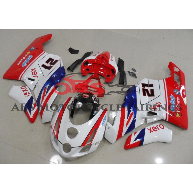 Ducati 999 (2005-2006) Red, White & Blue #21 Fairings Clear Windscreen: Free No Seat Cowl No Bolt Kit